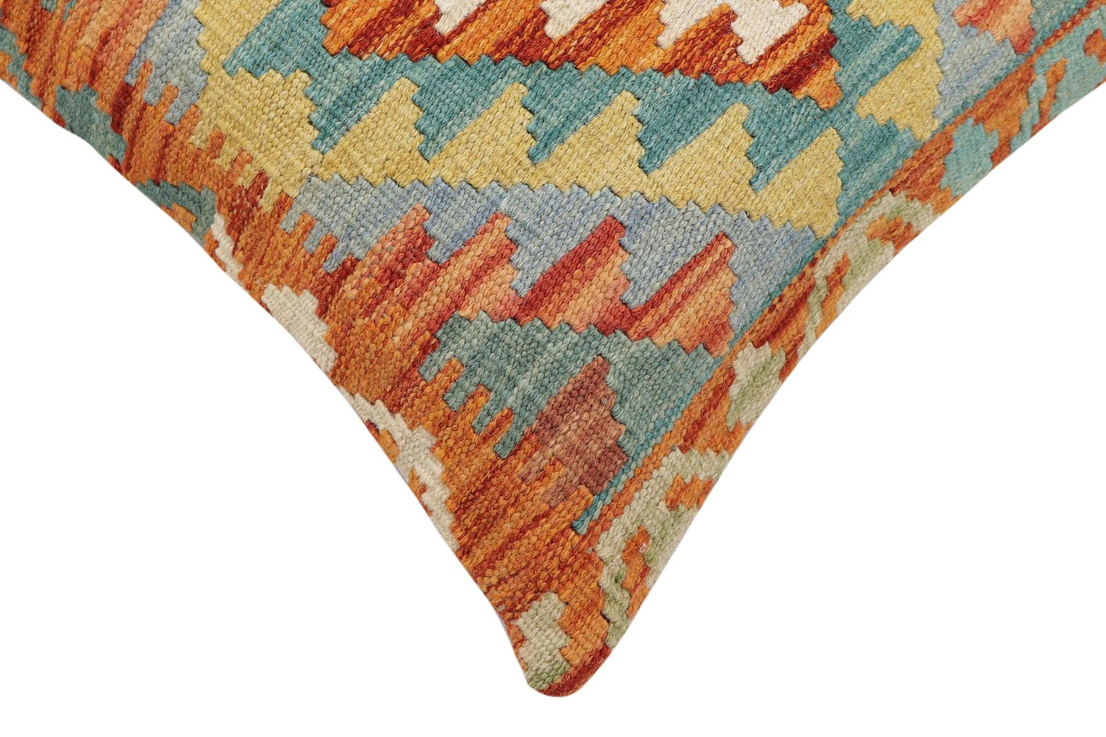 handmade Traditional Pillow Rust Blue Hand-Woven SQUARE 100% WOOL Hand woven turkish pillow2 x 2