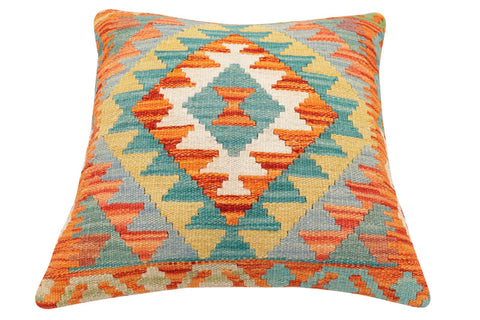 handmade Traditional Pillow Rust Blue Hand-Woven SQUARE 100% WOOL Hand woven turkish pillow2 x 2