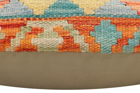 handmade Traditional Pillow Rust Blue Hand-Woven SQUARE 100% WOOL Hand woven turkish pillow2 x 2