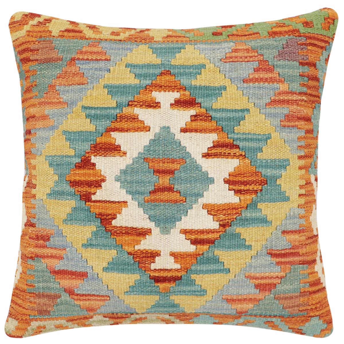 handmade Traditional Pillow Rust Blue Hand-Woven SQUARE 100% WOOL Hand woven turkish pillow2 x 2