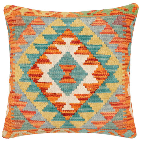 handmade Traditional Pillow Rust Blue Hand-Woven SQUARE 100% WOOL Hand woven turkish pillow2 x 2