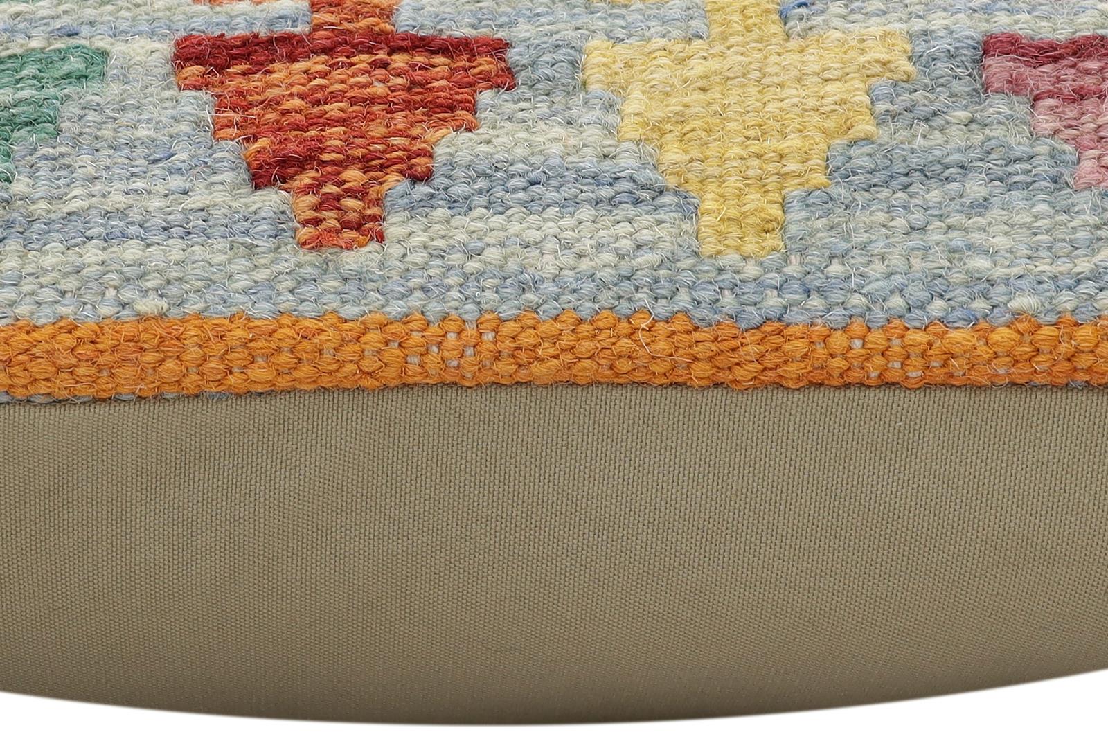 handmade Traditional Pillow Blue Rust Hand-Woven SQUARE 100% WOOL Hand woven turkish pillow2 x 2
