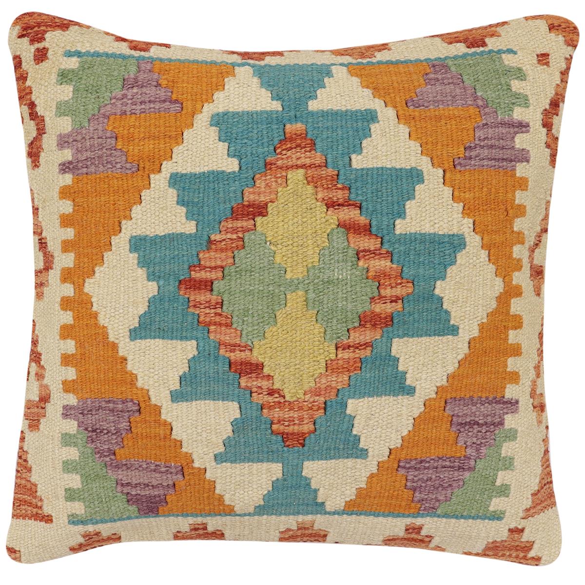 handmade Traditional Pillow Rust Blue Hand-Woven SQUARE 100% WOOL Hand woven turkish pillow2 x 2