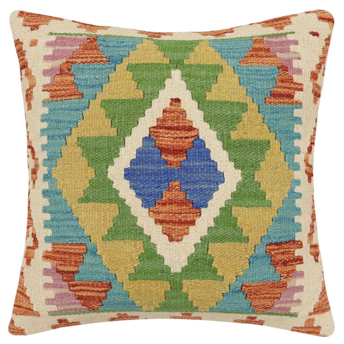 handmade Traditional Pillow Rust Blue Hand-Woven SQUARE 100% WOOL Hand woven turkish pillow2 x 2