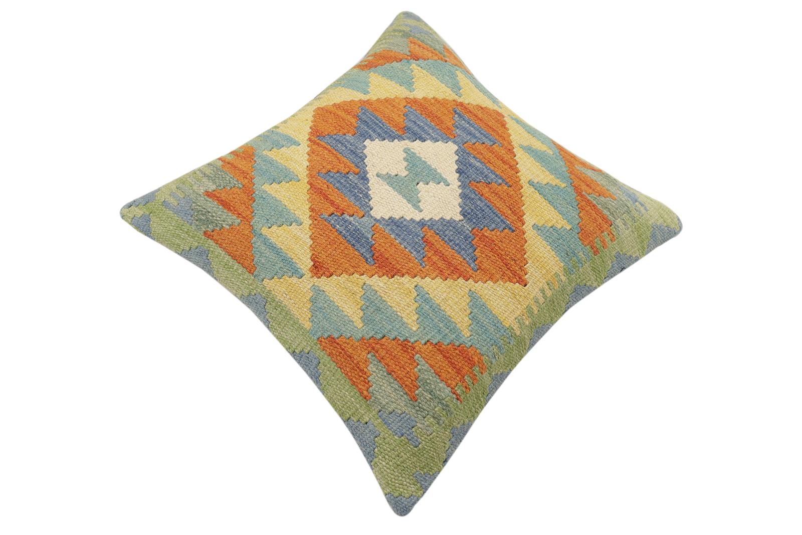 handmade Traditional Pillow Rust Blue Hand-Woven SQUARE 100% WOOL Hand woven turkish pillow2 x 2