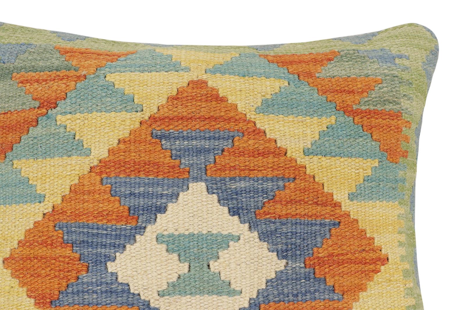 handmade Traditional Pillow Rust Blue Hand-Woven SQUARE 100% WOOL Hand woven turkish pillow2 x 2