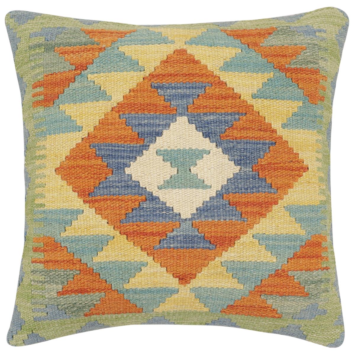 handmade Traditional Pillow Rust Blue Hand-Woven SQUARE 100% WOOL Hand woven turkish pillow2 x 2