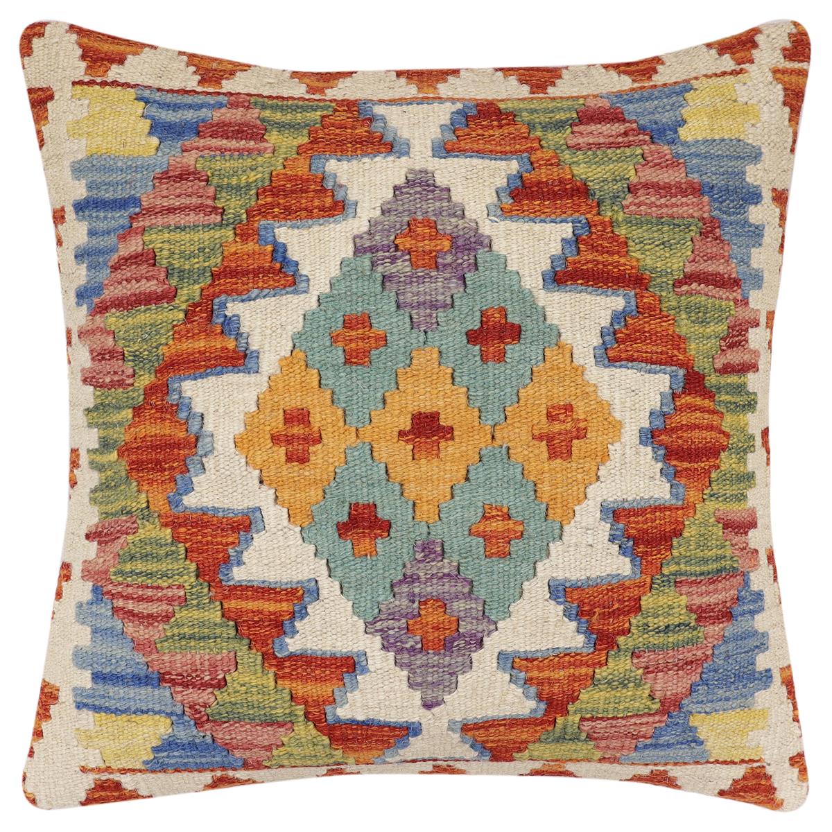 handmade Traditional Pillow Rust Blue Hand-Woven SQUARE 100% WOOL Hand woven turkish pillow2 x 2
