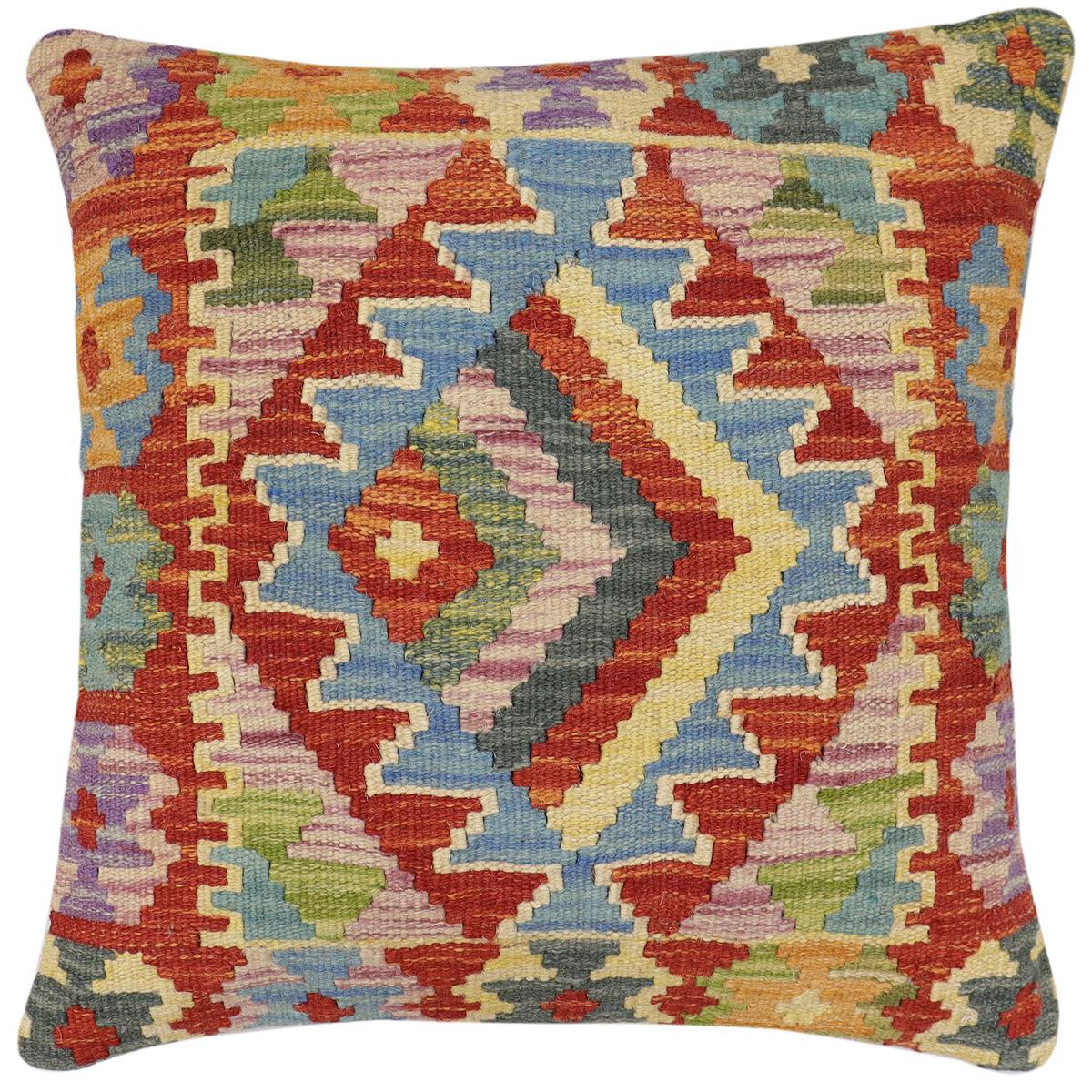 handmade Traditional Pillow Rust Blue Hand-Woven SQUARE 100% WOOL Hand woven turkish pillow2 x 2