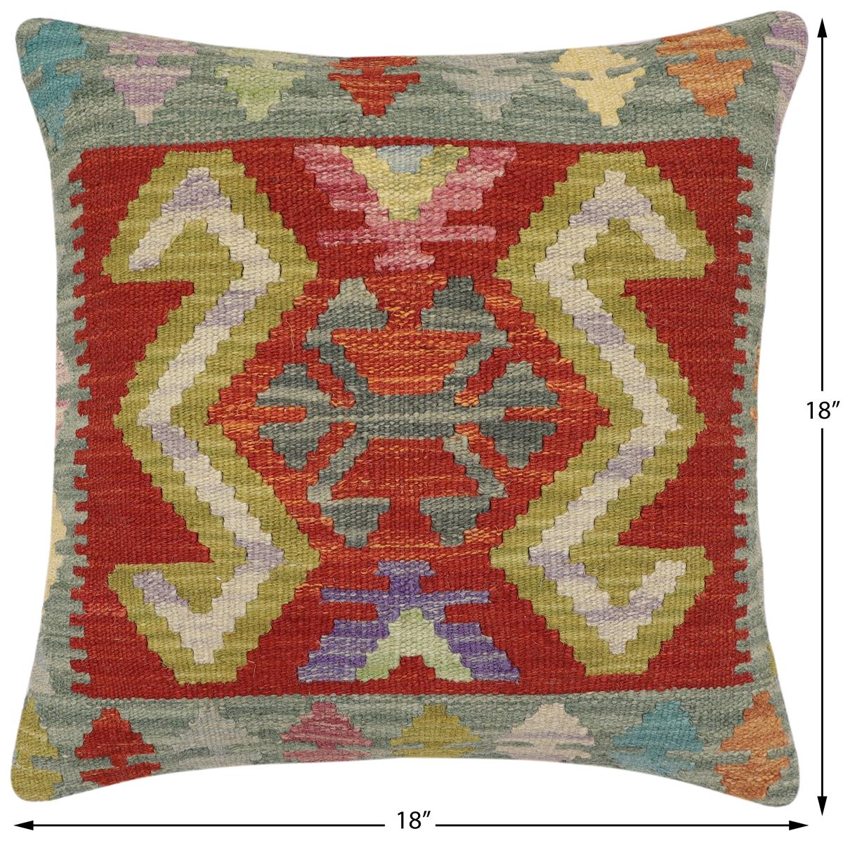 handmade Traditional Pillow Rust Green Hand-Woven SQUARE 100% WOOL Hand woven turkish pillow2 x 2