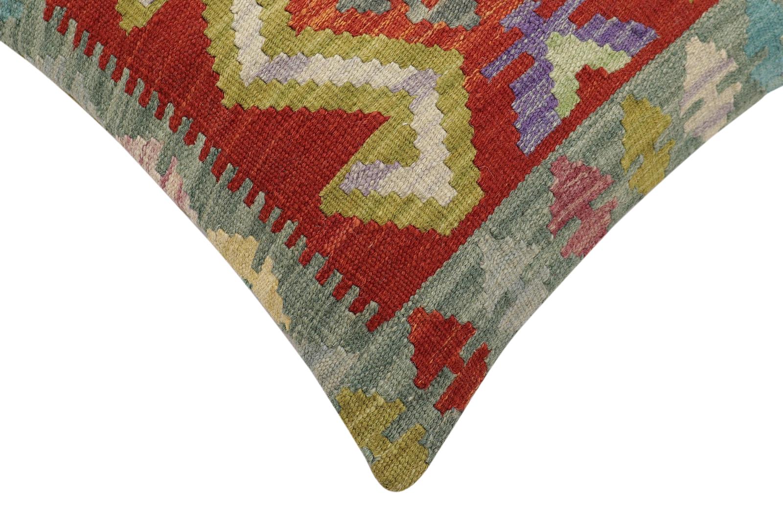 handmade Traditional Pillow Rust Green Hand-Woven SQUARE 100% WOOL Hand woven turkish pillow2 x 2