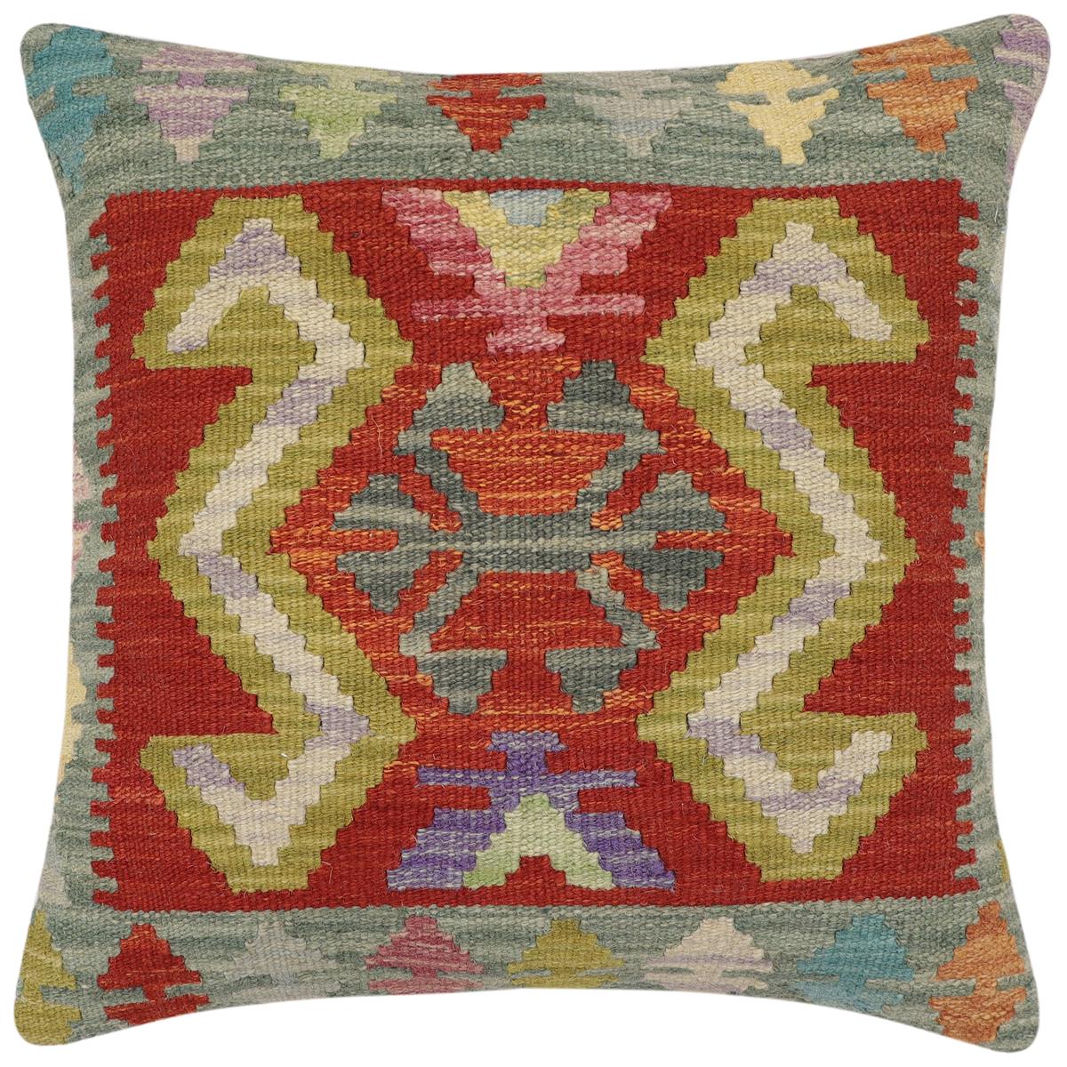 handmade Traditional Pillow Rust Green Hand-Woven SQUARE 100% WOOL Hand woven turkish pillow2 x 2