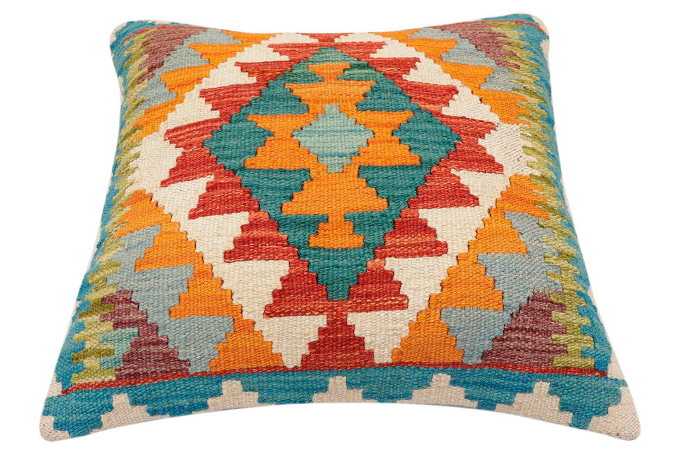 handmade Traditional Pillow Rust Blue Hand-Woven SQUARE 100% WOOL Hand woven turkish pillow2 x 2
