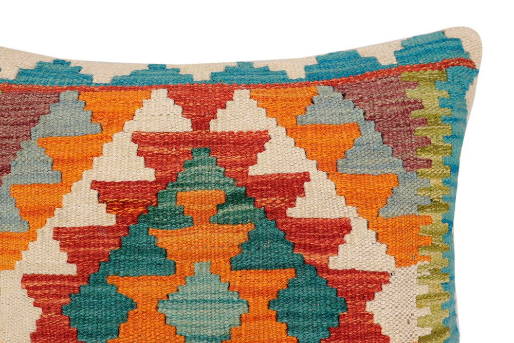 handmade Traditional Pillow Rust Blue Hand-Woven SQUARE 100% WOOL Hand woven turkish pillow2 x 2