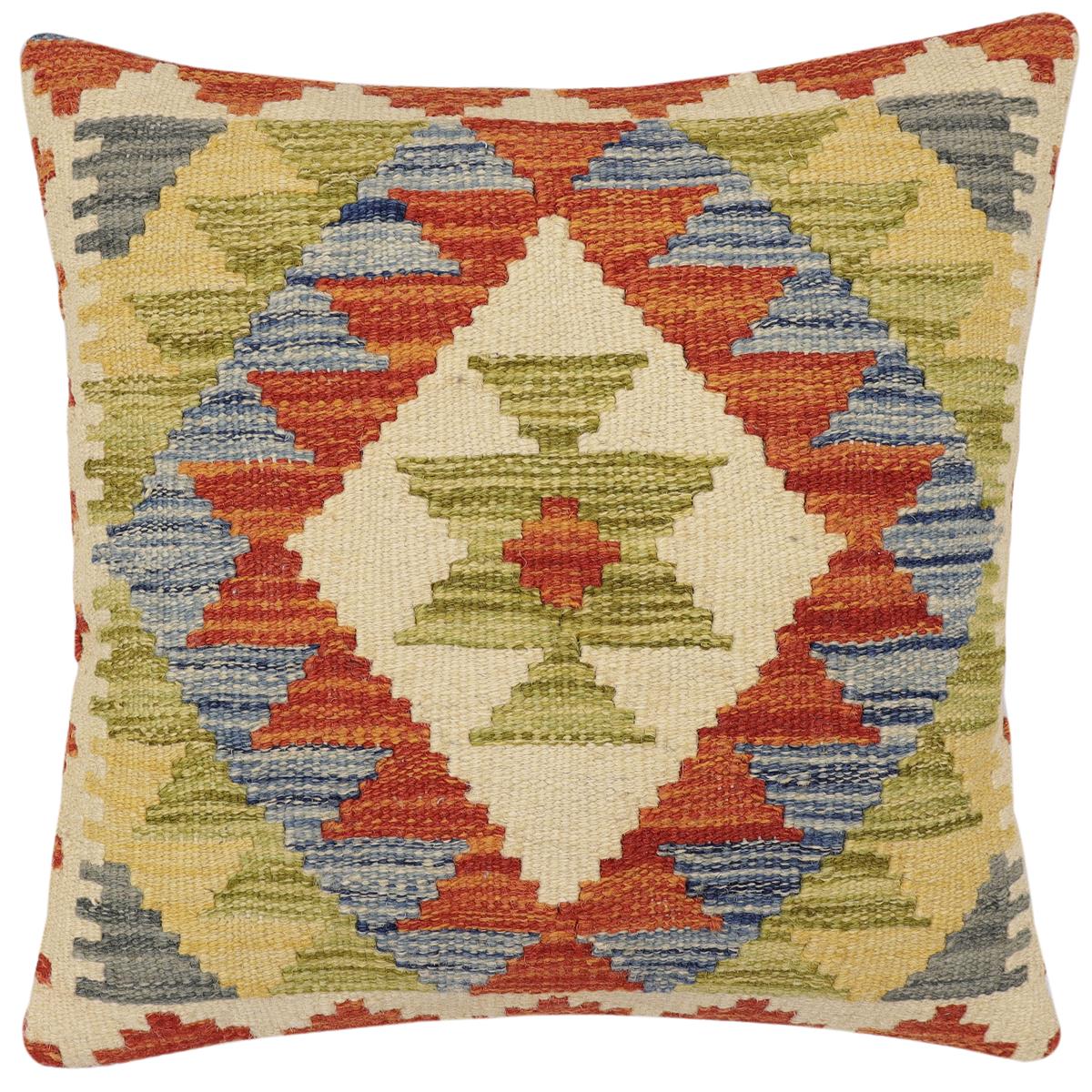 handmade Traditional Pillow Rust Blue Hand-Woven SQUARE 100% WOOL Hand woven turkish pillow2 x 2