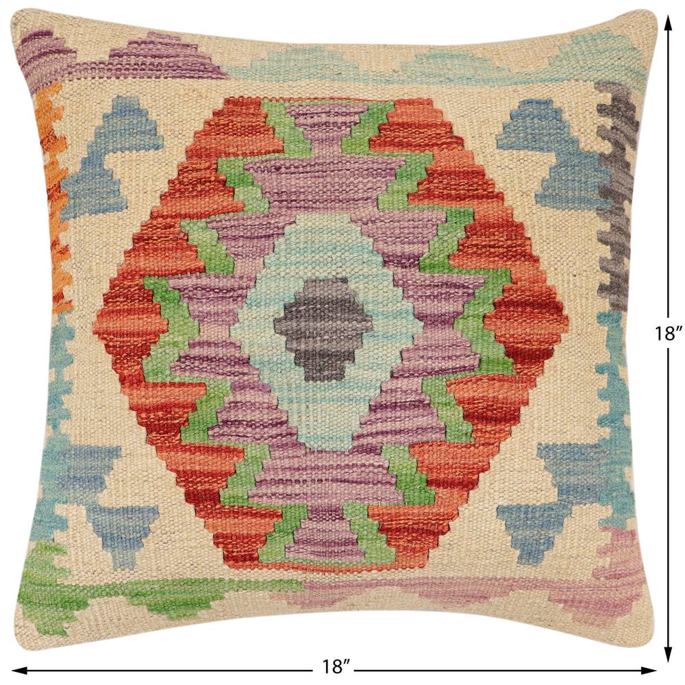 handmade Traditional Pillow Beige Rust Hand-Woven SQUARE 100% WOOL Hand woven turkish pillow2 x 2