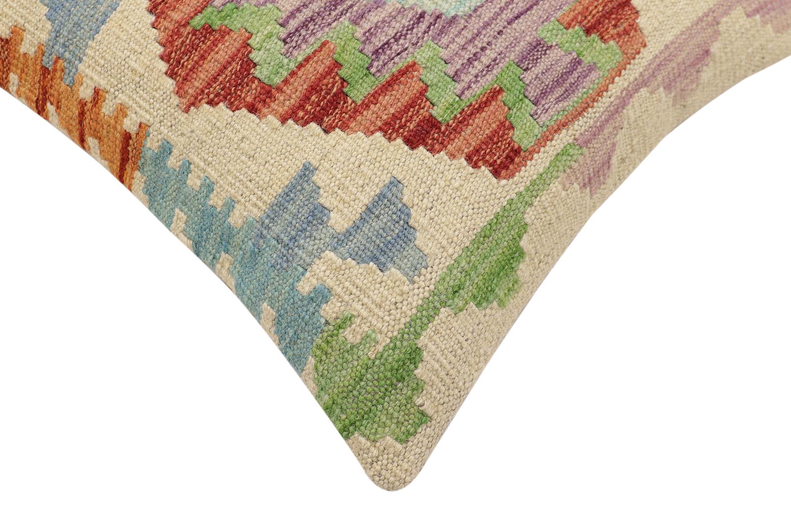handmade Traditional Pillow Beige Rust Hand-Woven SQUARE 100% WOOL Hand woven turkish pillow2 x 2