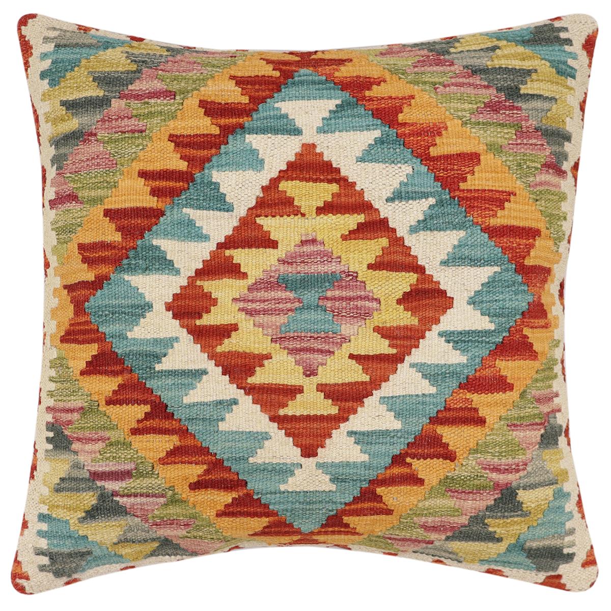 handmade Traditional Pillow Rust Blue Hand-Woven SQUARE 100% WOOL Hand woven turkish pillow2 x 2