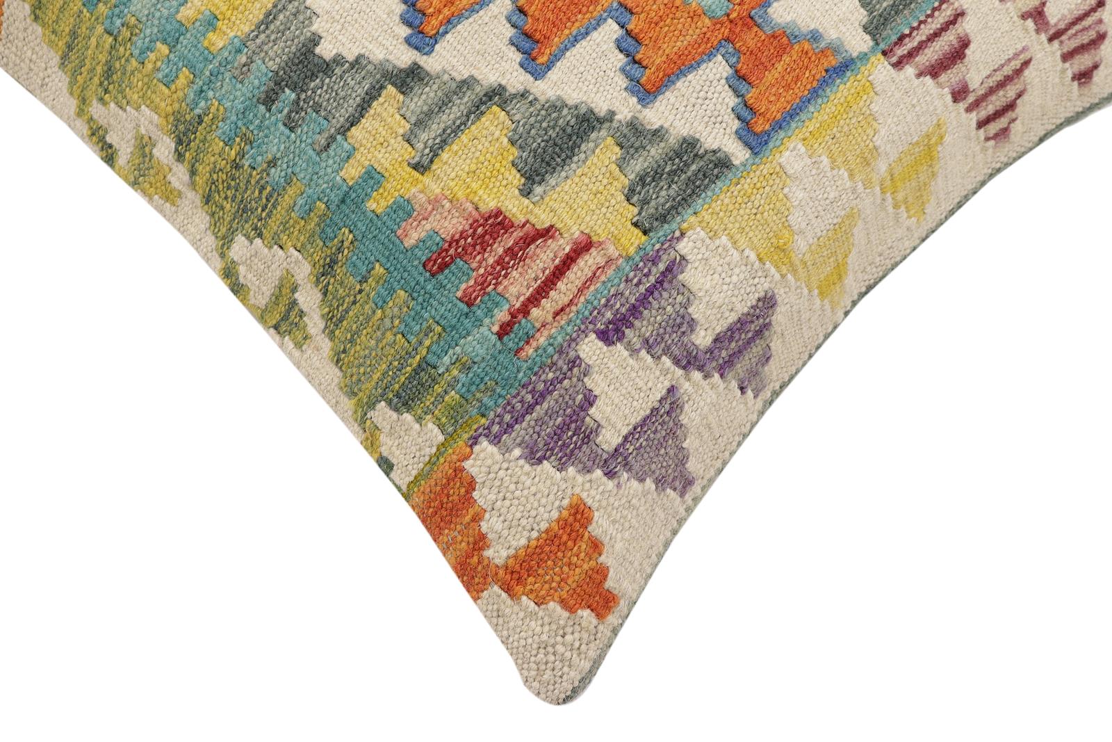 handmade Traditional Pillow Rust Blue Hand-Woven SQUARE 100% WOOL Hand woven turkish pillow2 x 2