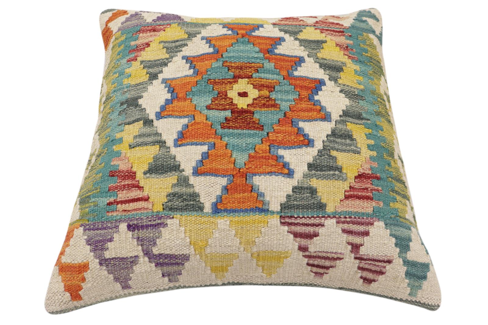 handmade Traditional Pillow Rust Blue Hand-Woven SQUARE 100% WOOL Hand woven turkish pillow2 x 2