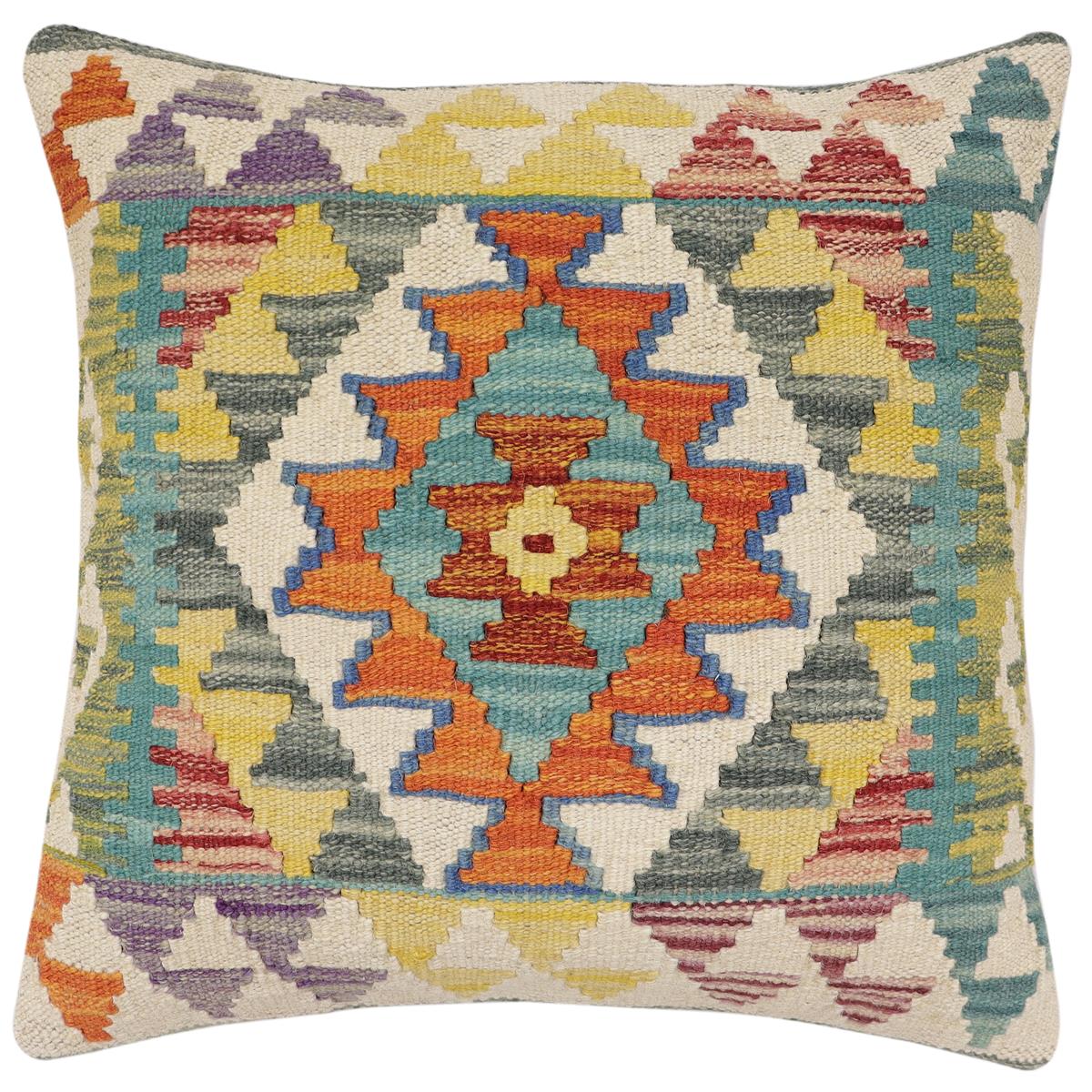 handmade Traditional Pillow Rust Blue Hand-Woven SQUARE 100% WOOL Hand woven turkish pillow2 x 2