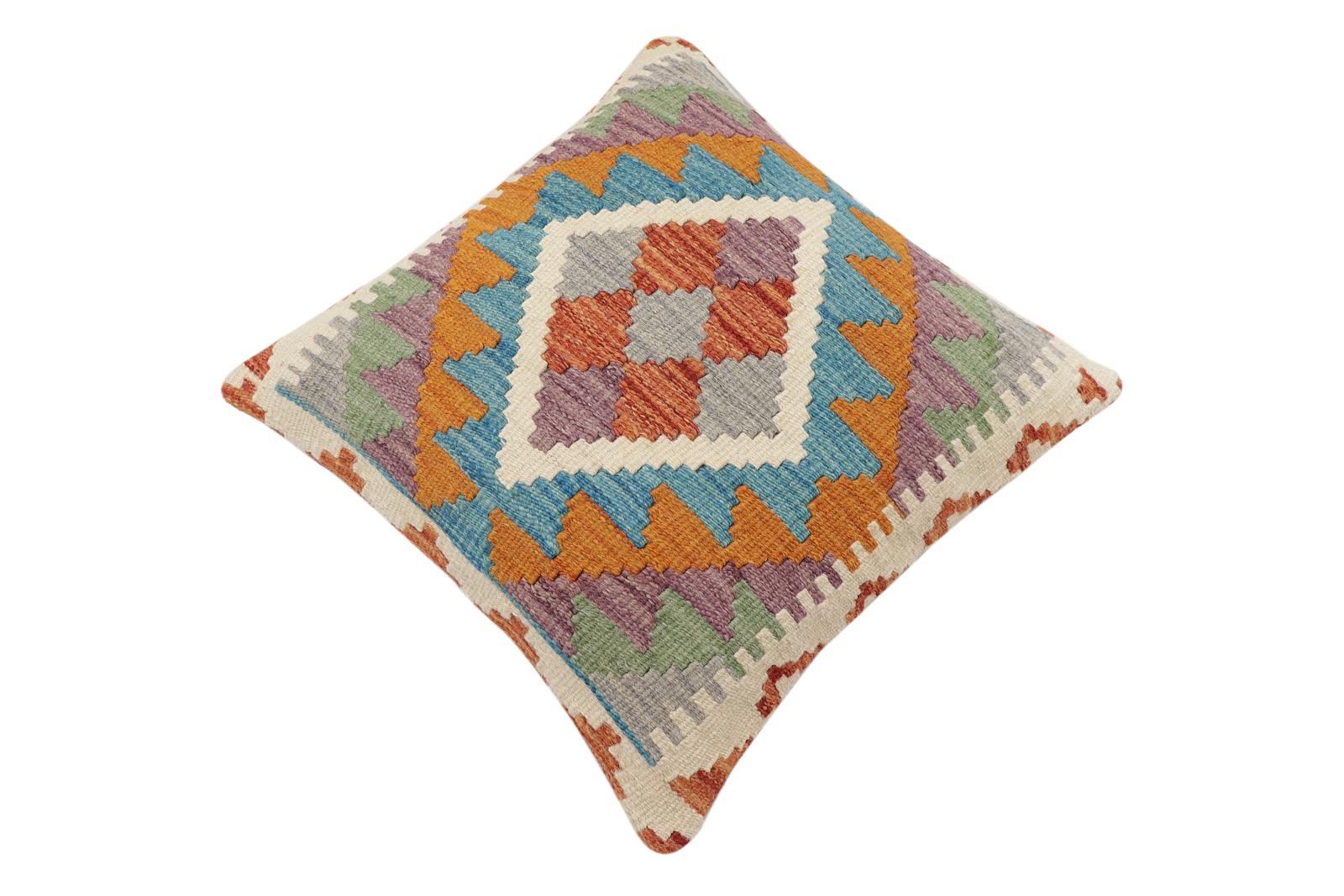 handmade Traditional Pillow Rust Blue Hand-Woven SQUARE 100% WOOL Hand woven turkish pillow2 x 2