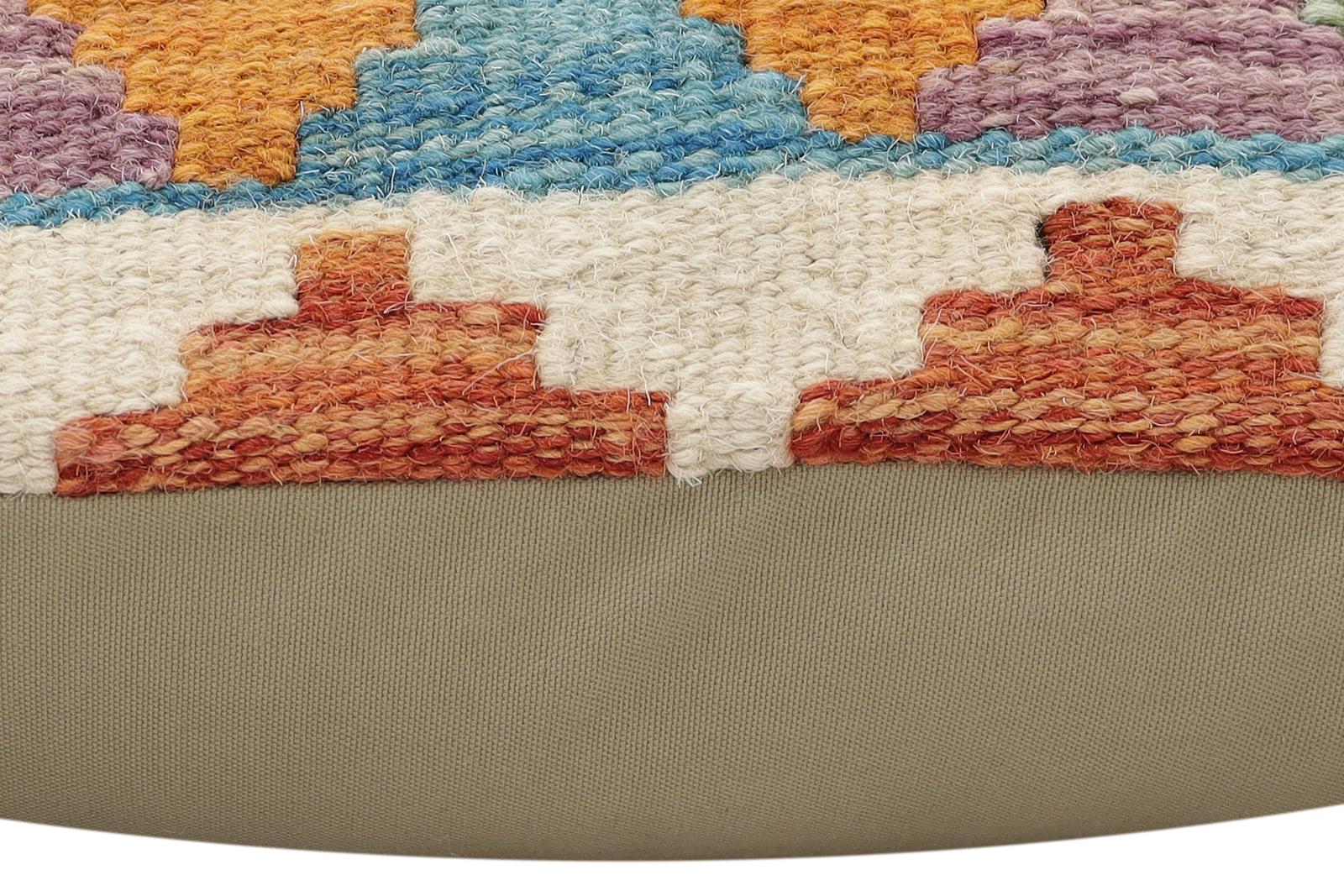 handmade Traditional Pillow Rust Blue Hand-Woven SQUARE 100% WOOL Hand woven turkish pillow2 x 2