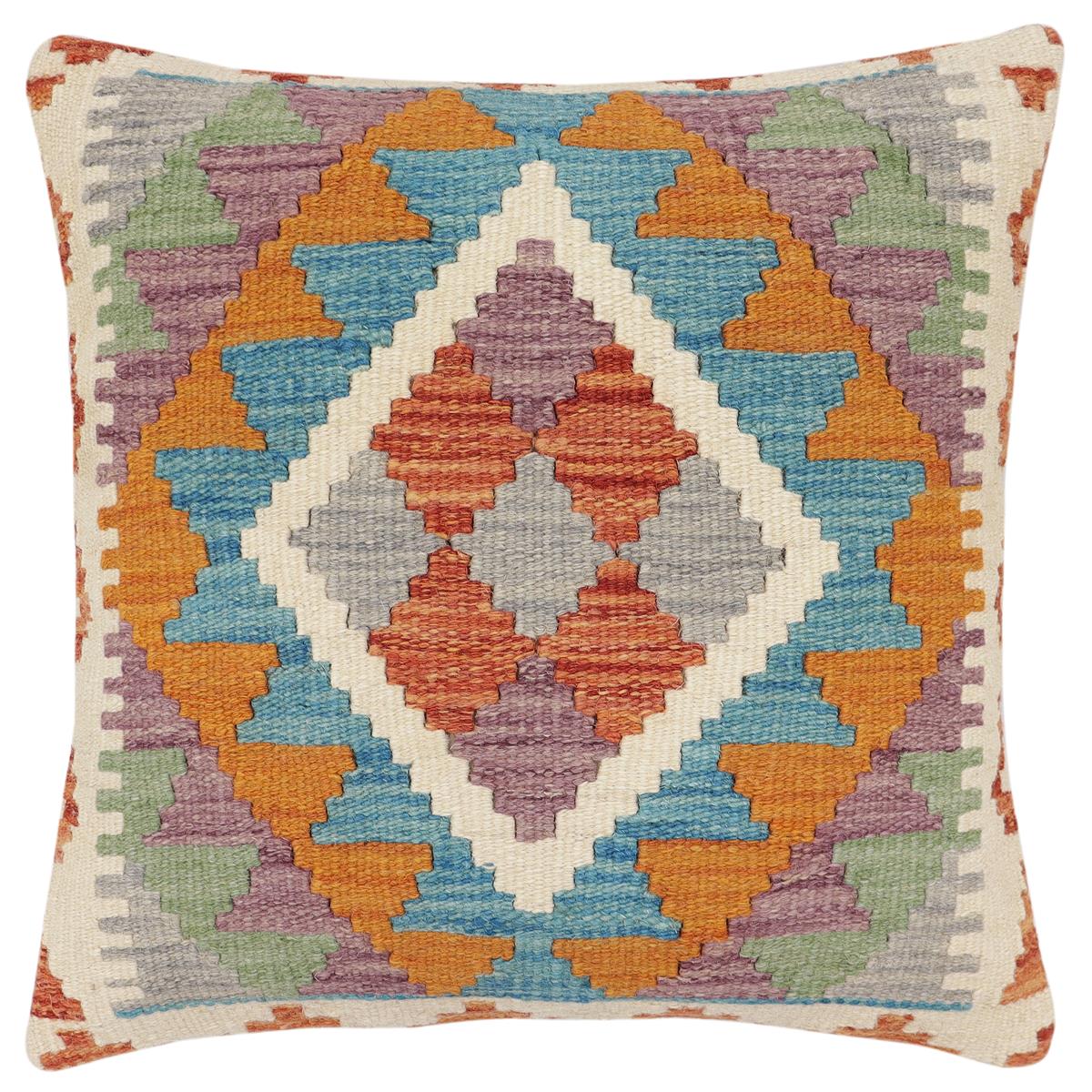 handmade Traditional Pillow Rust Blue Hand-Woven SQUARE 100% WOOL Hand woven turkish pillow2 x 2