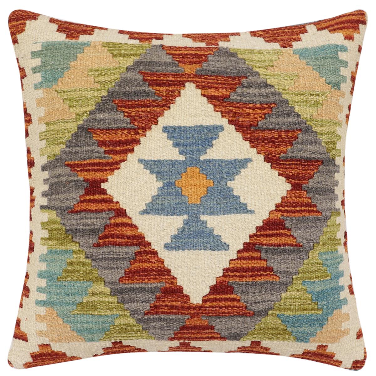 handmade Traditional Pillow Rust Blue Hand-Woven SQUARE 100% WOOL Hand woven turkish pillow2 x 2