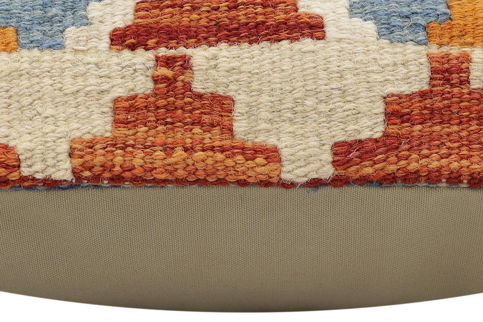 handmade Traditional Pillow Rust Blue Hand-Woven SQUARE 100% WOOL Hand woven turkish pillow2 x 2