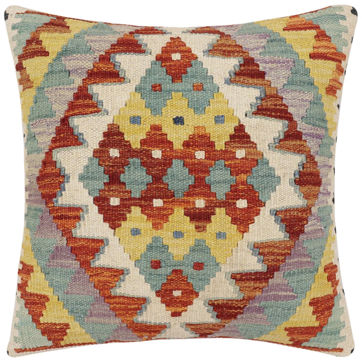 handmade Traditional Pillow Rust Blue Hand-Woven SQUARE 100% WOOL Hand woven turkish pillow2 x 2