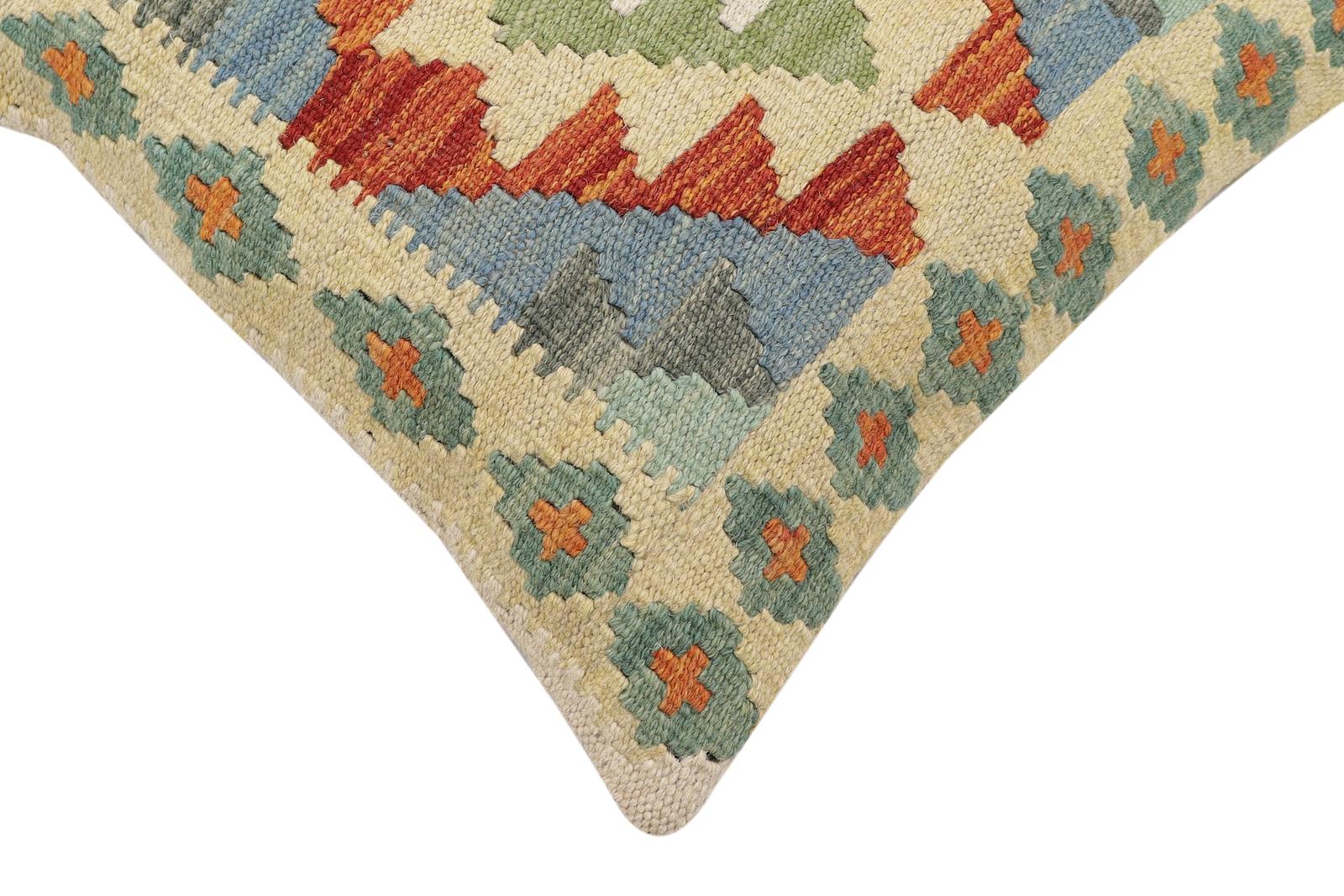 handmade Traditional Pillow Rust Blue Hand-Woven SQUARE 100% WOOL Hand woven turkish pillow2 x 2