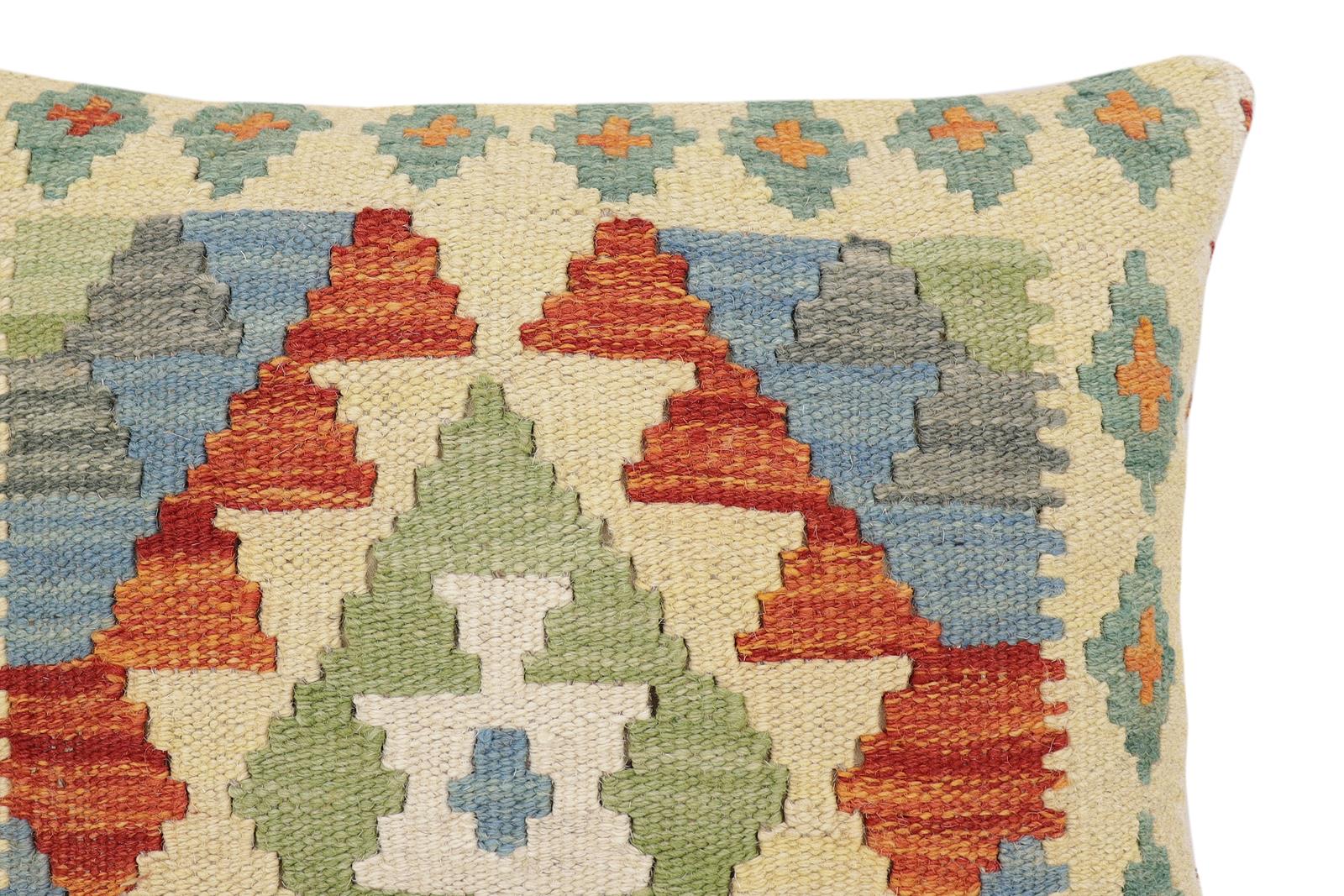handmade Traditional Pillow Rust Blue Hand-Woven SQUARE 100% WOOL Hand woven turkish pillow2 x 2