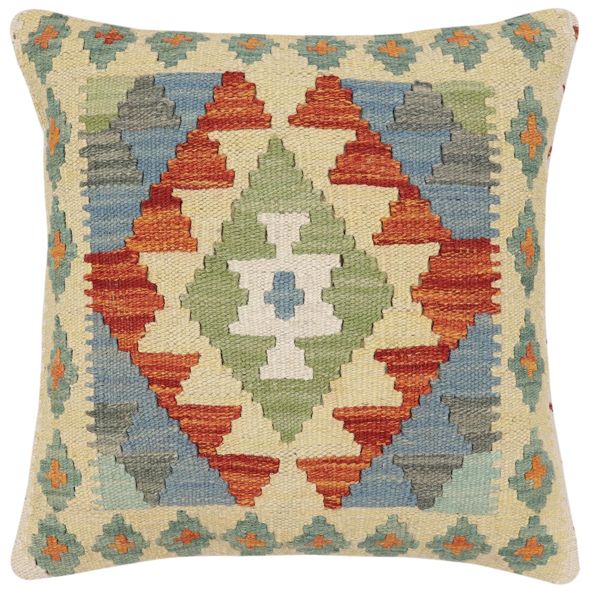handmade Traditional Pillow Rust Blue Hand-Woven SQUARE 100% WOOL Hand woven turkish pillow2 x 2
