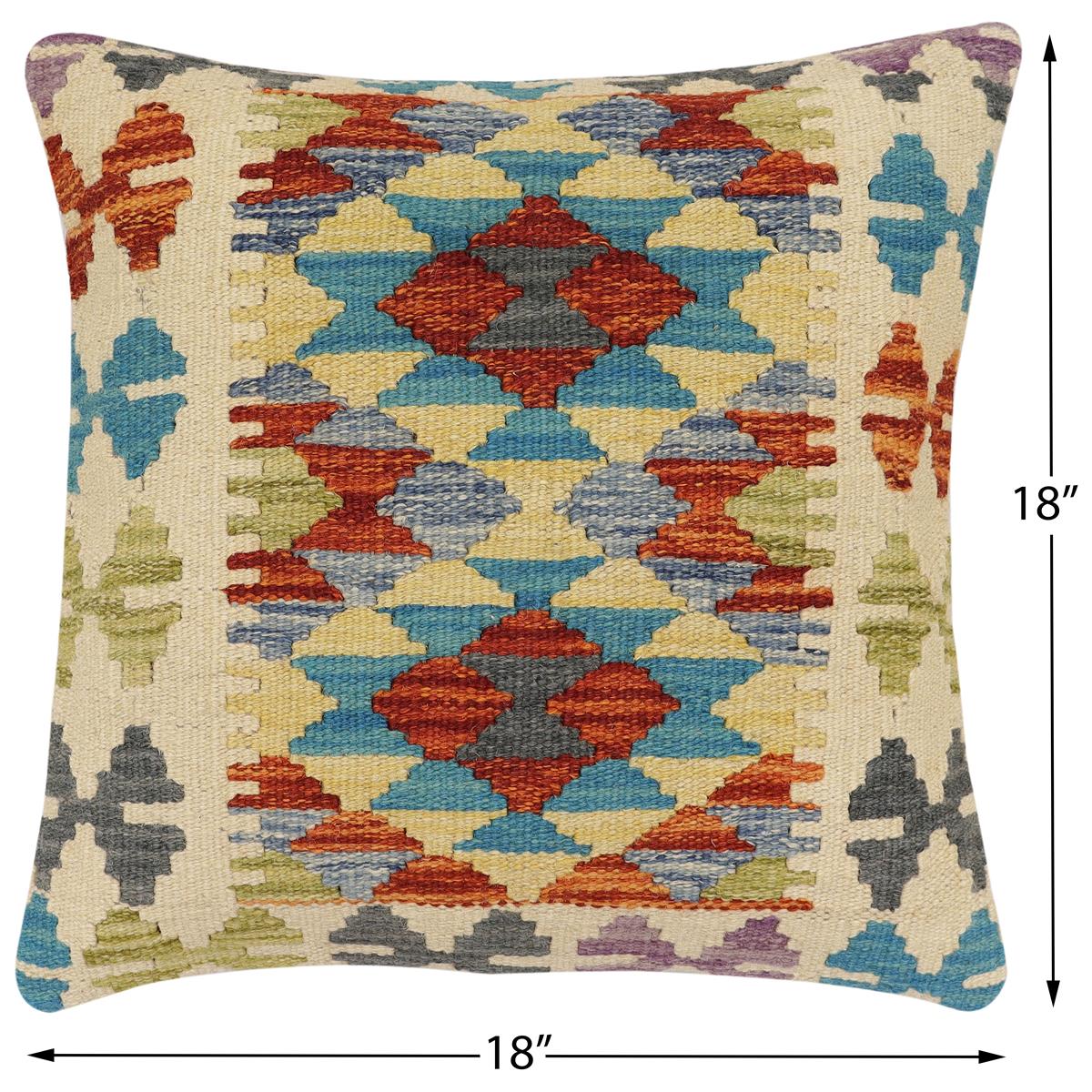 handmade Traditional Pillow Rust Blue Hand-Woven SQUARE 100% WOOL Hand woven turkish pillow2 x 2