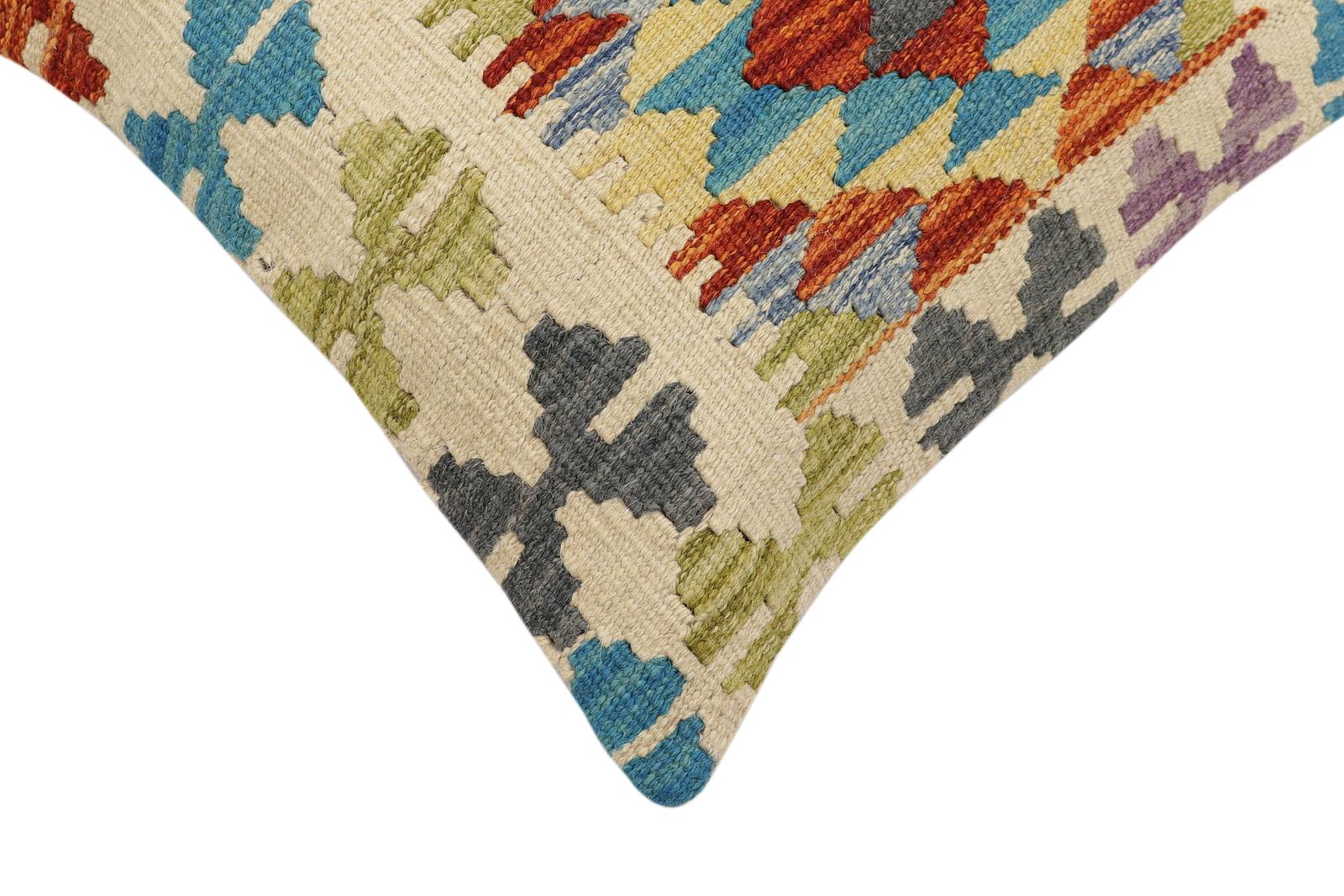 handmade Traditional Pillow Rust Blue Hand-Woven SQUARE 100% WOOL Hand woven turkish pillow2 x 2