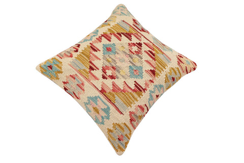 handmade Traditional Pillow Beige Red Hand-Woven SQUARE 100% WOOL  Hand woven turkish pillow  2 x 2