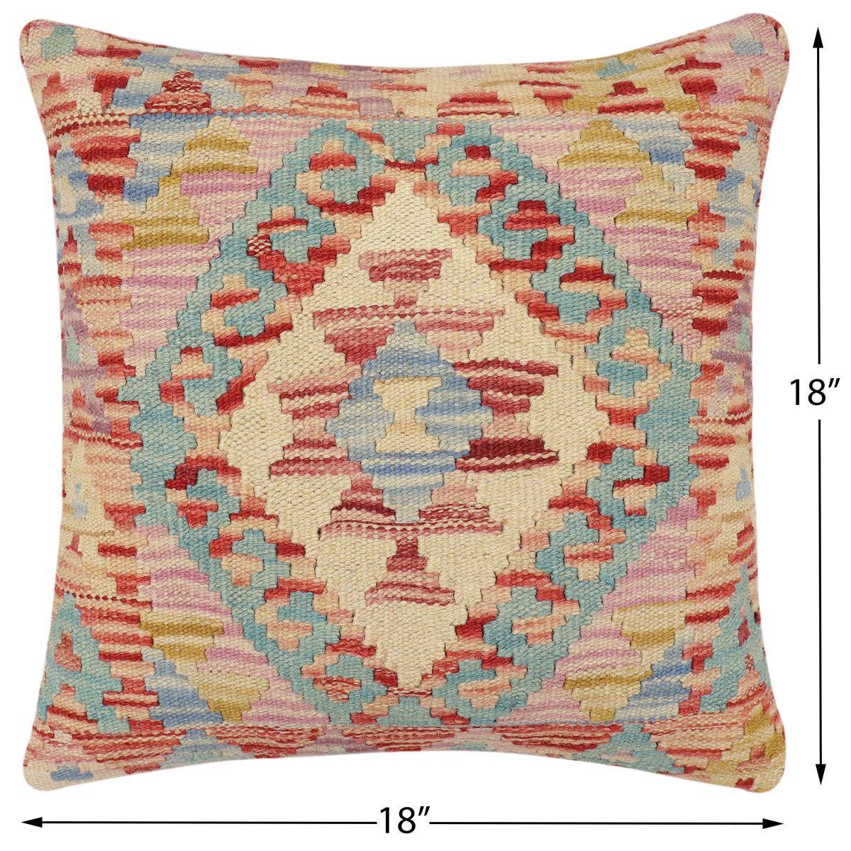 handmade Traditional Pillow Red Blue Hand-Woven SQUARE 100% WOOL Hand woven turkish pillow2 x 2