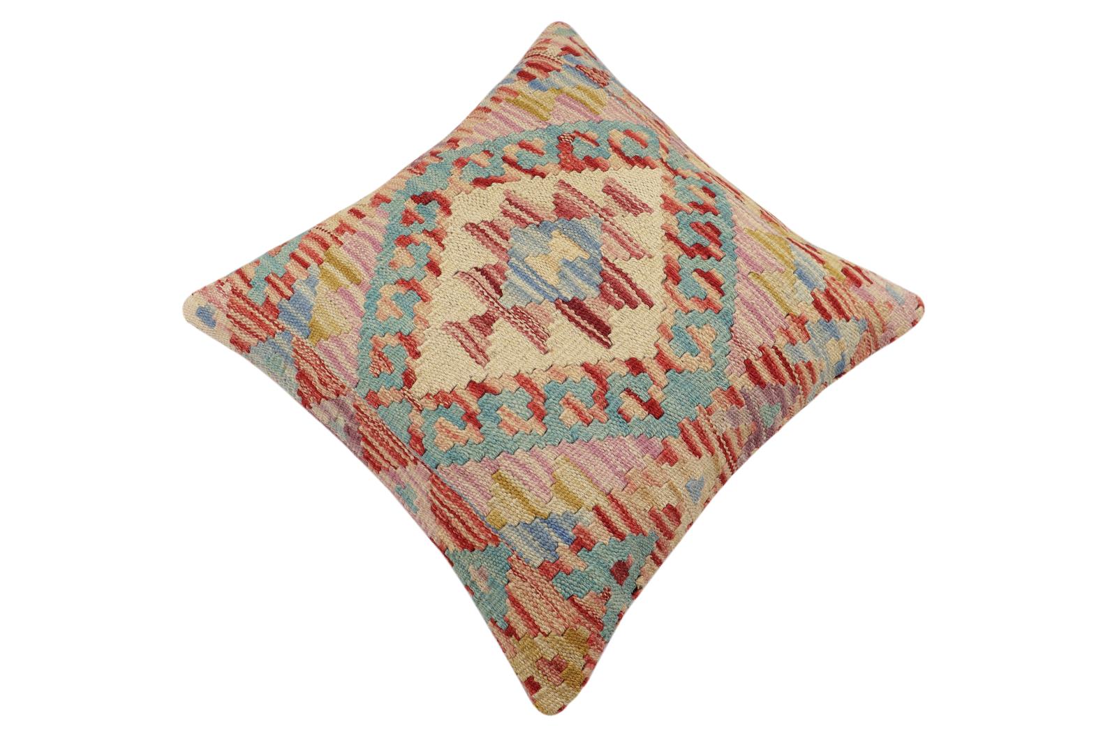 handmade Traditional Pillow Red Blue Hand-Woven SQUARE 100% WOOL Hand woven turkish pillow2 x 2