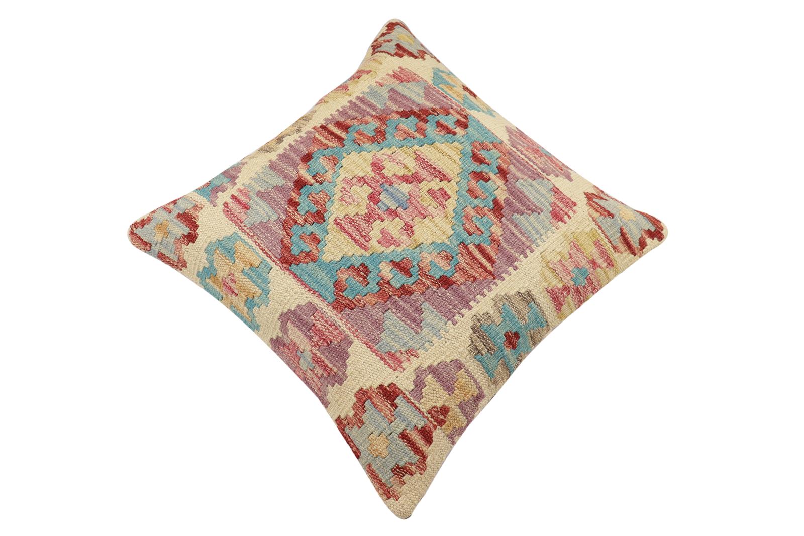 handmade Traditional Pillow Blue Rust Hand-Woven SQUARE 100% WOOL Hand woven turkish pillow2 x 2