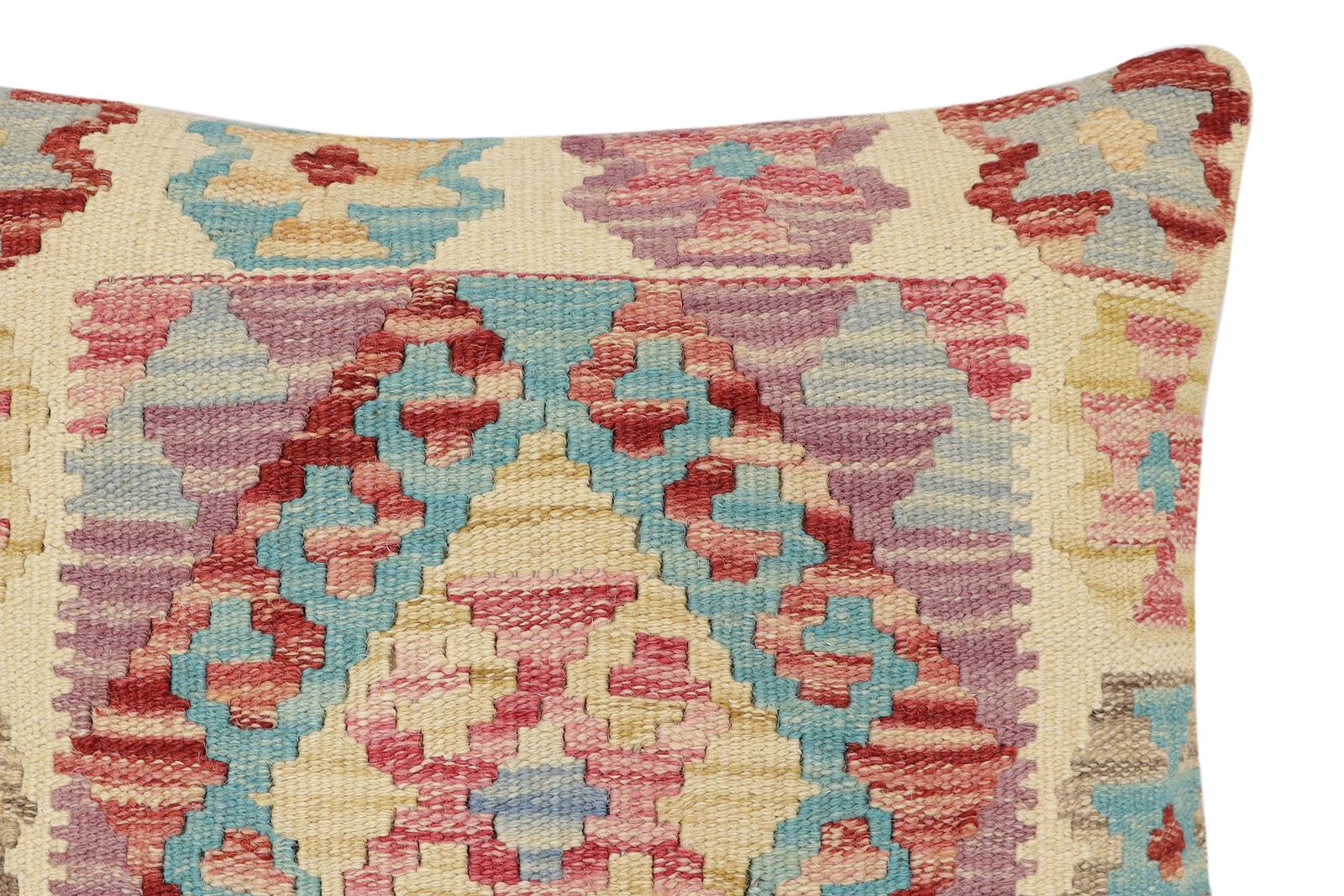 handmade Traditional Pillow Blue Rust Hand-Woven SQUARE 100% WOOL Hand woven turkish pillow2 x 2