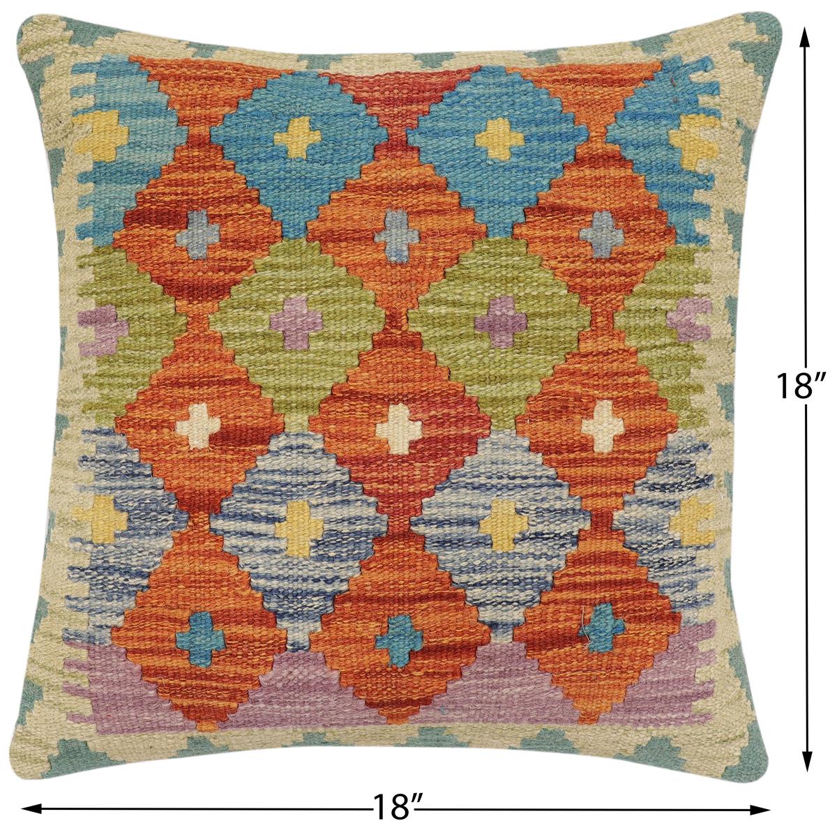 handmade Traditional Pillow Rust Blue Hand-Woven SQUARE 100% WOOL Hand woven turkish pillow2 x 2