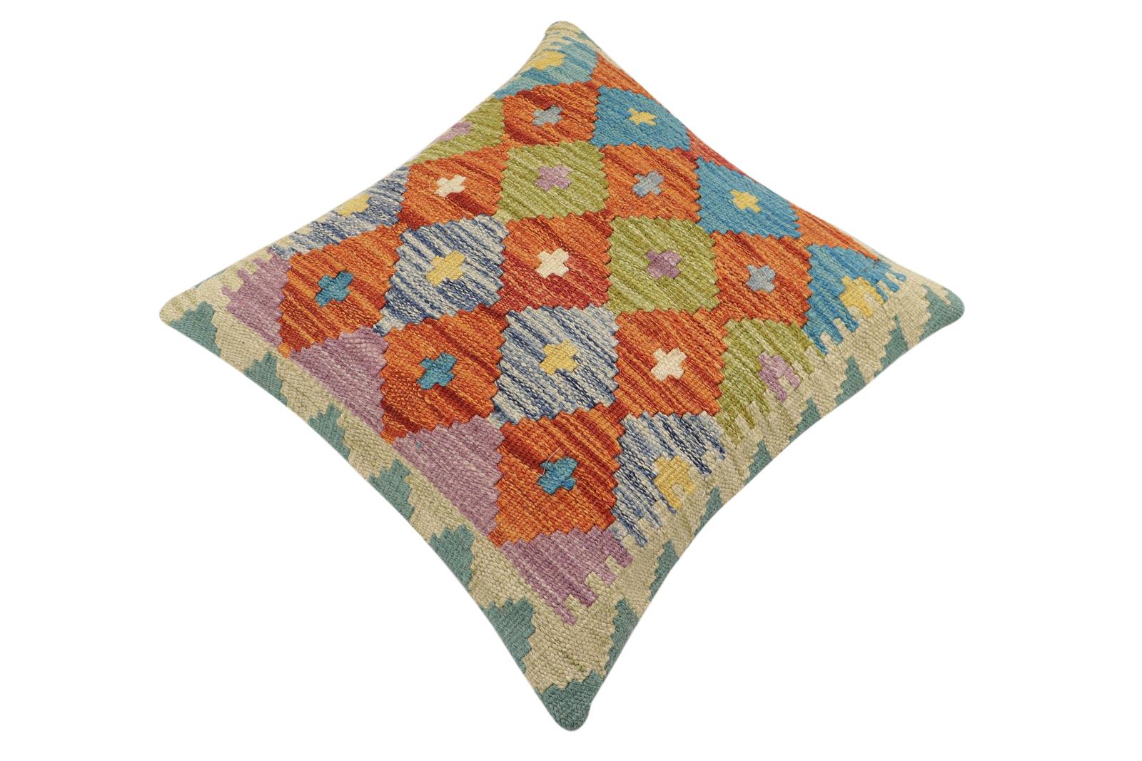handmade Traditional Pillow Rust Blue Hand-Woven SQUARE 100% WOOL Hand woven turkish pillow2 x 2