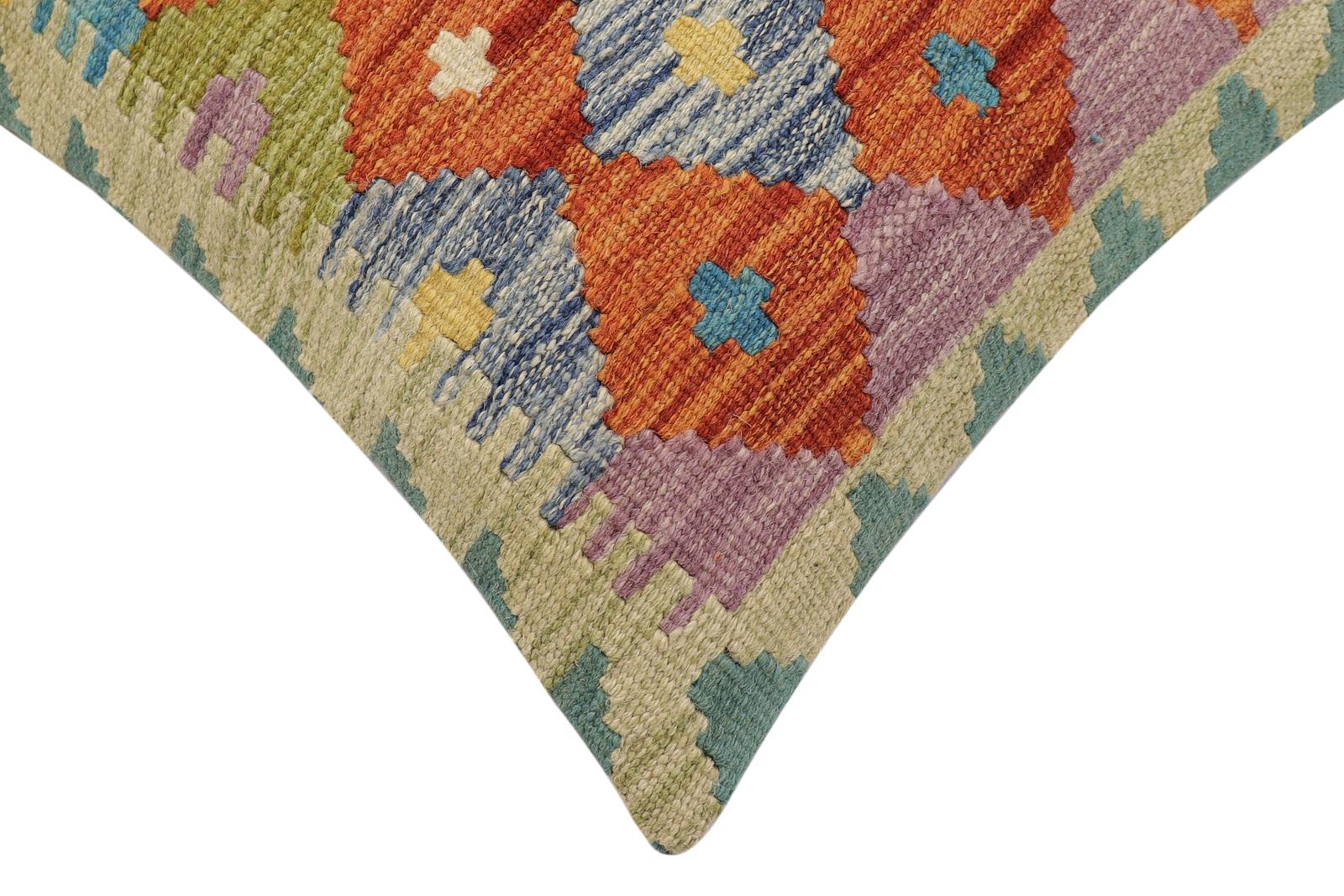 handmade Traditional Pillow Rust Blue Hand-Woven SQUARE 100% WOOL Hand woven turkish pillow2 x 2