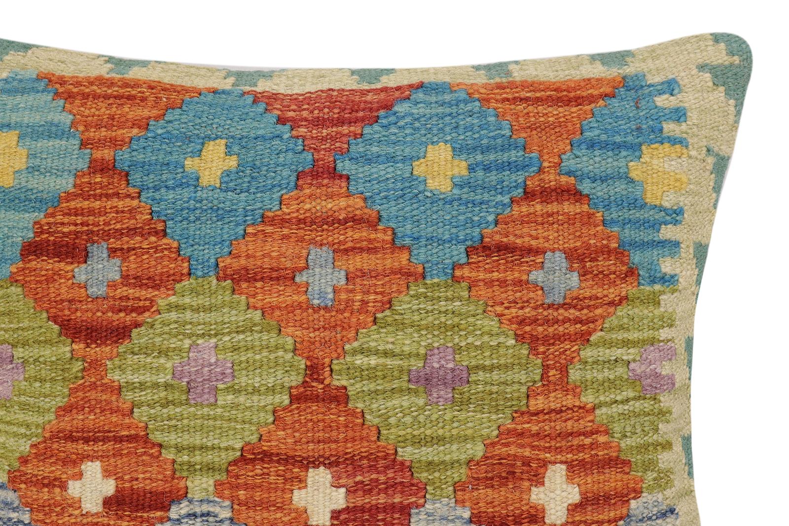 handmade Traditional Pillow Rust Blue Hand-Woven SQUARE 100% WOOL Hand woven turkish pillow2 x 2