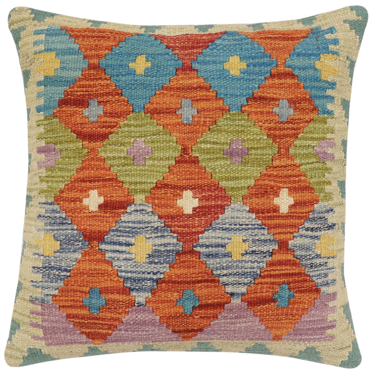 handmade Traditional Pillow Rust Blue Hand-Woven SQUARE 100% WOOL Hand woven turkish pillow2 x 2