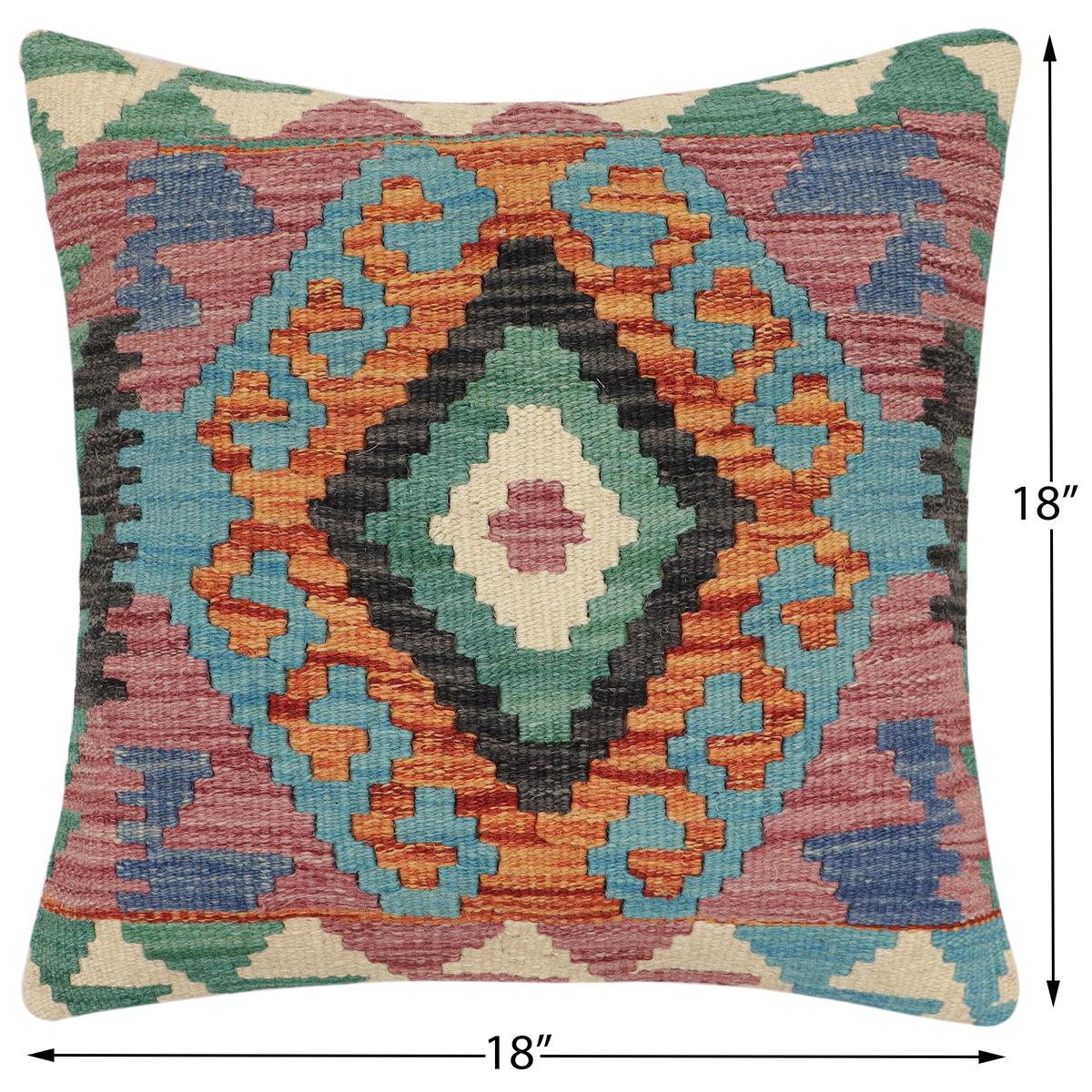 handmade Traditional Pillow Rust Blue Hand-Woven SQUARE 100% WOOL Hand woven turkish pillow2 x 2