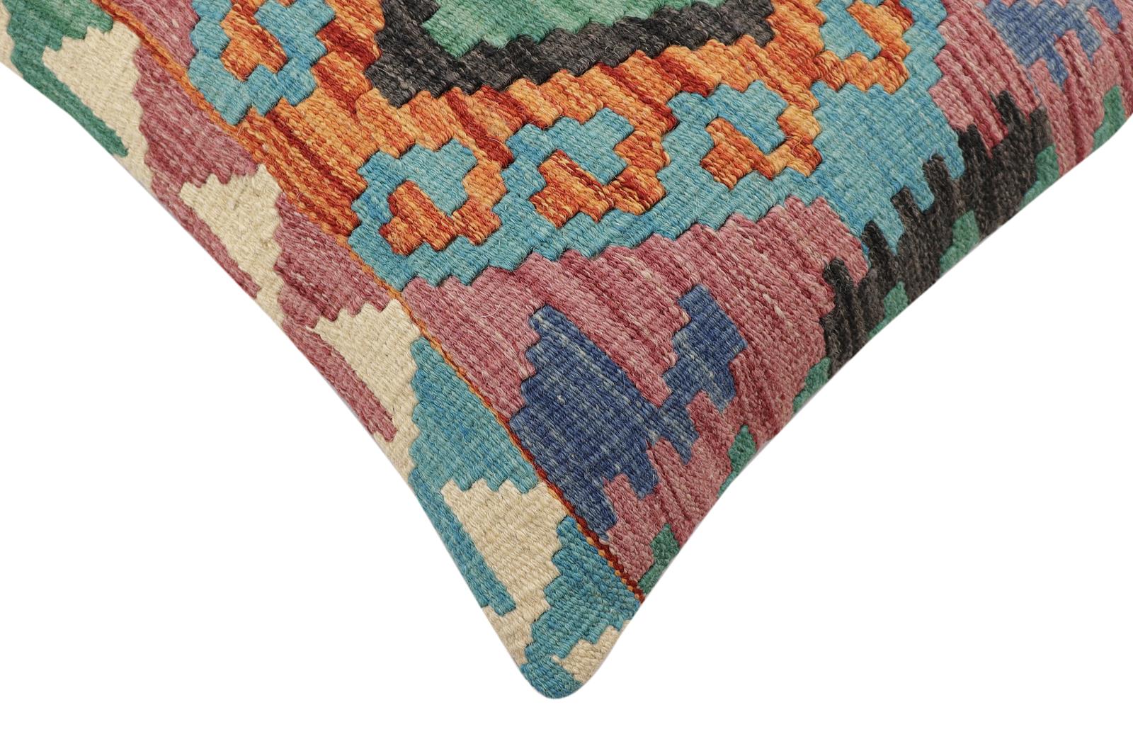 handmade Traditional Pillow Rust Blue Hand-Woven SQUARE 100% WOOL Hand woven turkish pillow2 x 2