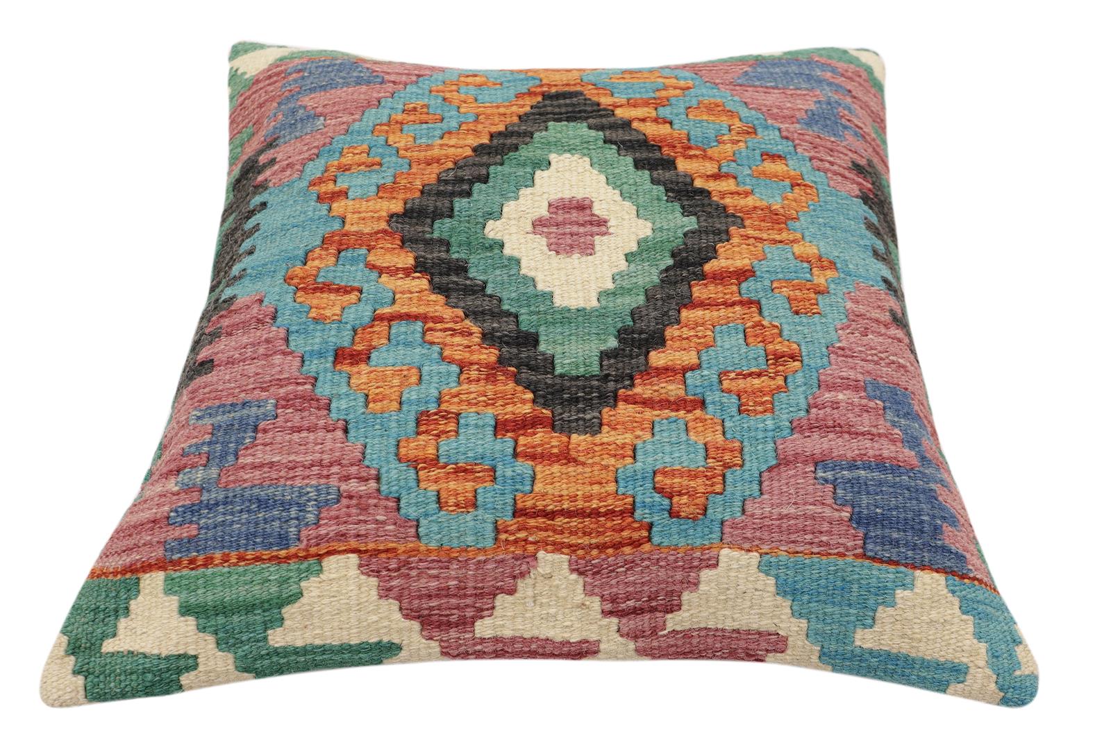 handmade Traditional Pillow Rust Blue Hand-Woven SQUARE 100% WOOL Hand woven turkish pillow2 x 2