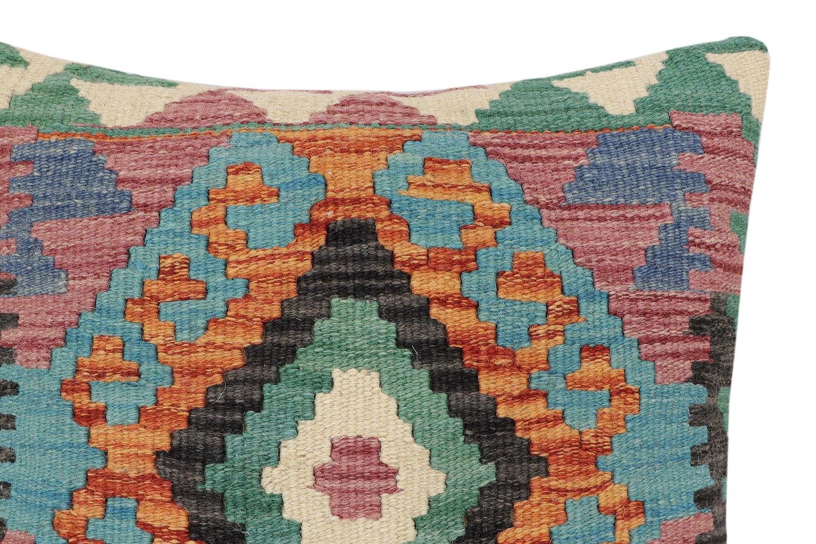 handmade Traditional Pillow Rust Blue Hand-Woven SQUARE 100% WOOL Hand woven turkish pillow2 x 2